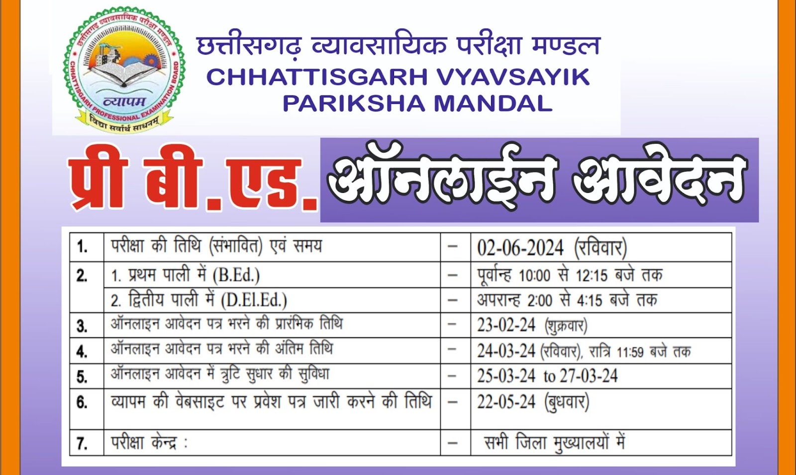 CG Pre B.Ed Online Entrance Exam