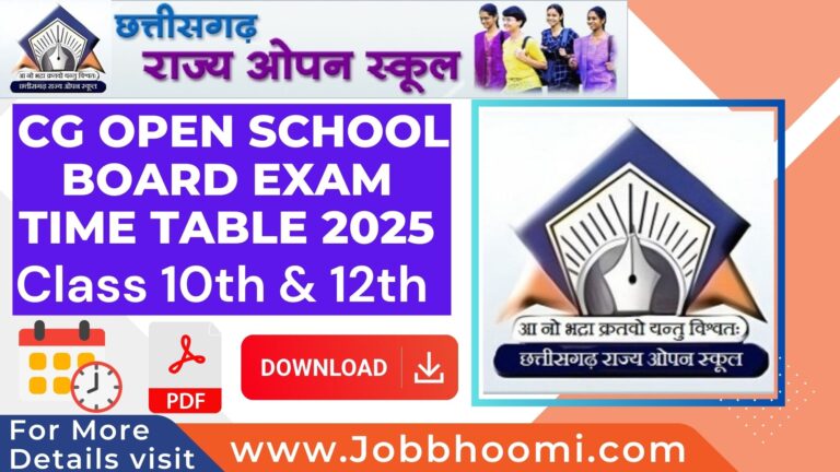 CG Open School Exam Time Table 2025